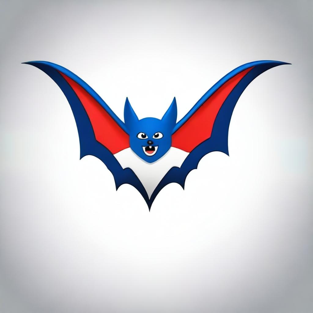 Create an animated-style bat with red, white, and blue colors