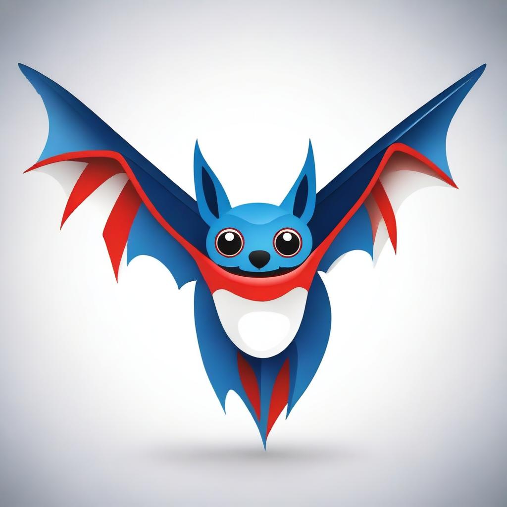 Create an animated-style bat with red, white, and blue colors