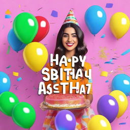 Create a vibrant and eye-catching YouTube thumbnail with the text 'HAPPY BIRTHDAY AYESHA AYESHA'