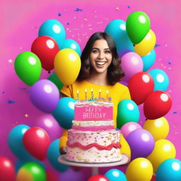 Create a vibrant and eye-catching YouTube thumbnail with the text 'HAPPY BIRTHDAY AYESHA'