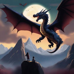 A digital art illustration depicting a majestic dragon flying in the sky