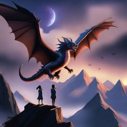 A digital art illustration depicting a majestic dragon flying in the sky