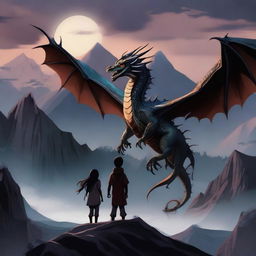 A digital art illustration depicting a majestic dragon flying in the sky