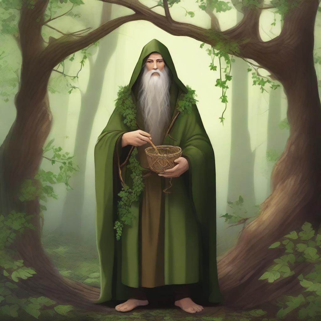 Create an image of a twenty-five-year-old druid hermit