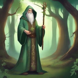 A detailed illustration of a 25-year-old druid wizard