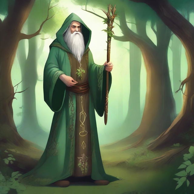 A detailed illustration of a 25-year-old druid wizard