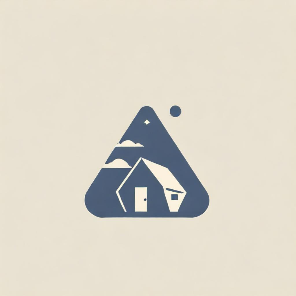 Logo design featuring a geometric, angular interpretation of a rustic hut