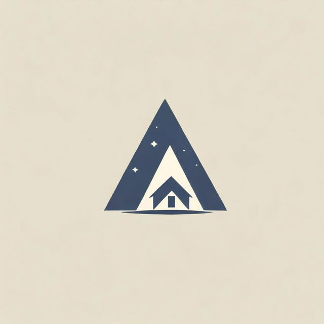 Logo design featuring a geometric, angular interpretation of a rustic hut