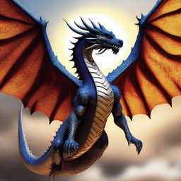 A majestic dragon soaring through the skies, its scales glistening under the sun