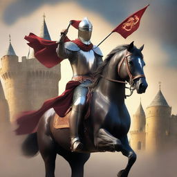 A book cover featuring a valiant knight on horseback