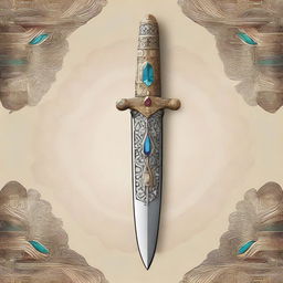 A detailed image of a dagger with an ornate handle and a sharp, gleaming blade