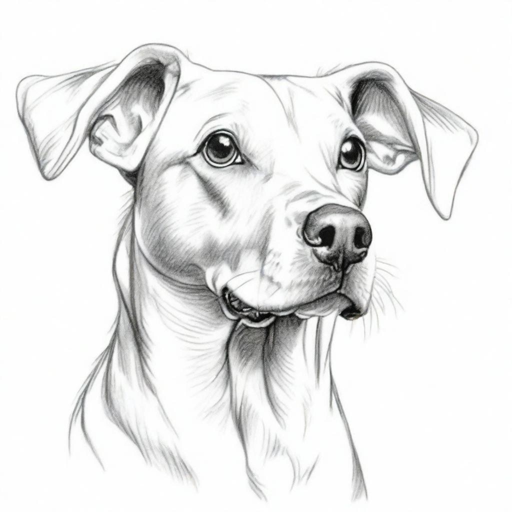 A detailed pencil sketch of a dog, ready to be painted