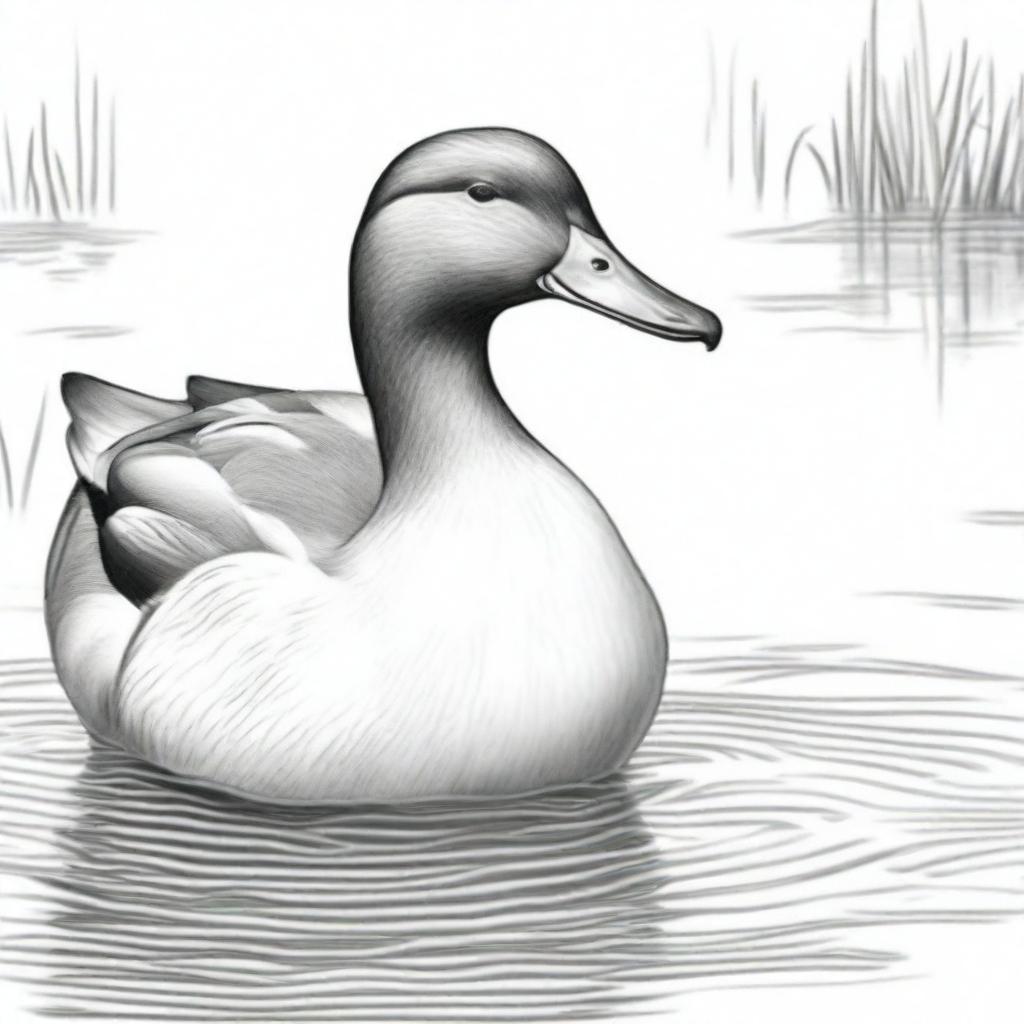 A detailed pencil sketch of a duck, ready to be painted