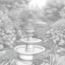 A detailed pencil sketch of a garden, ready to be painted