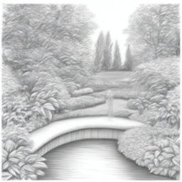 A detailed pencil sketch of a garden, ready to be painted