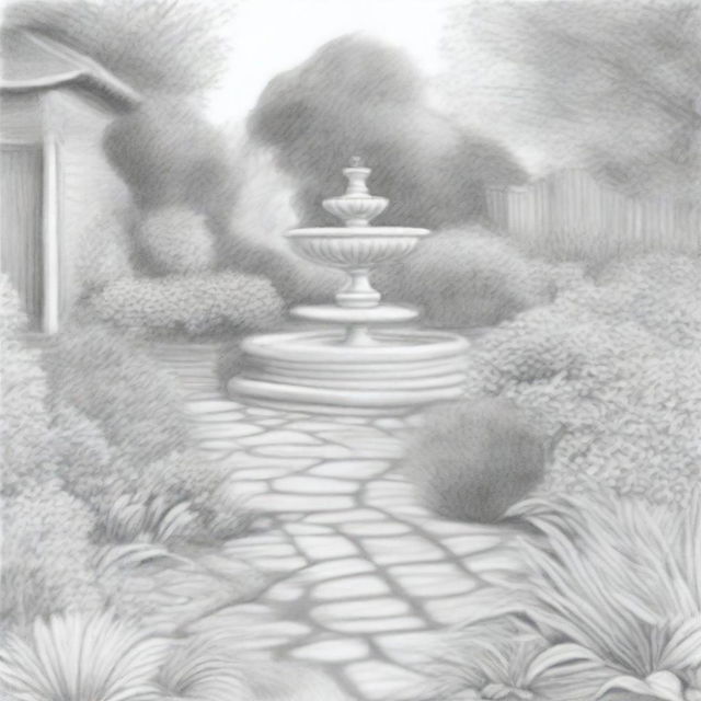 A detailed pencil sketch of a garden, ready to be painted