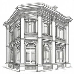 A detailed pencil sketch of a building, ready to be painted