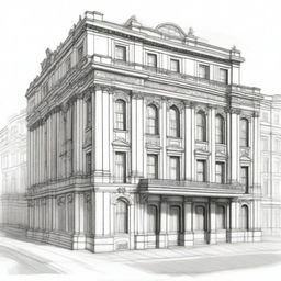 A detailed pencil sketch of a building, ready to be painted