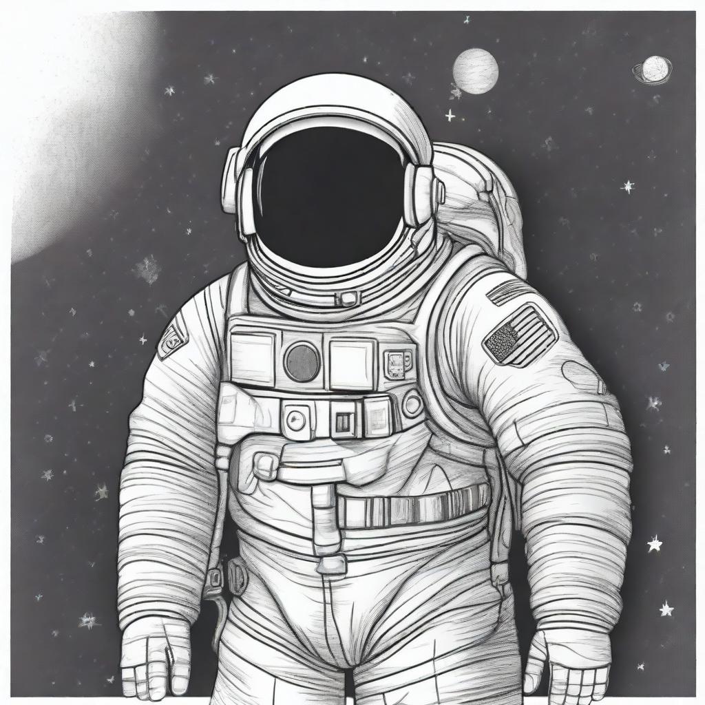 A detailed pencil sketch of an astronaut, ready to be painted