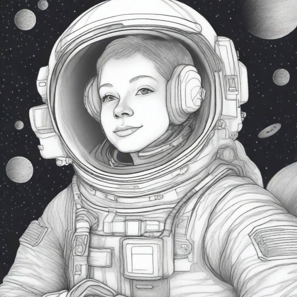 A detailed pencil sketch of an astronaut, ready to be painted