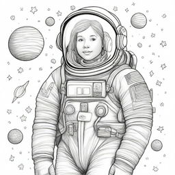 A detailed pencil sketch of an astronaut, ready to be painted