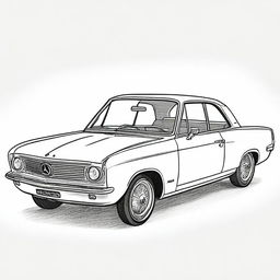 A detailed pencil sketch of a car, ready to be painted