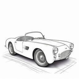 A detailed pencil sketch of a car, ready to be painted