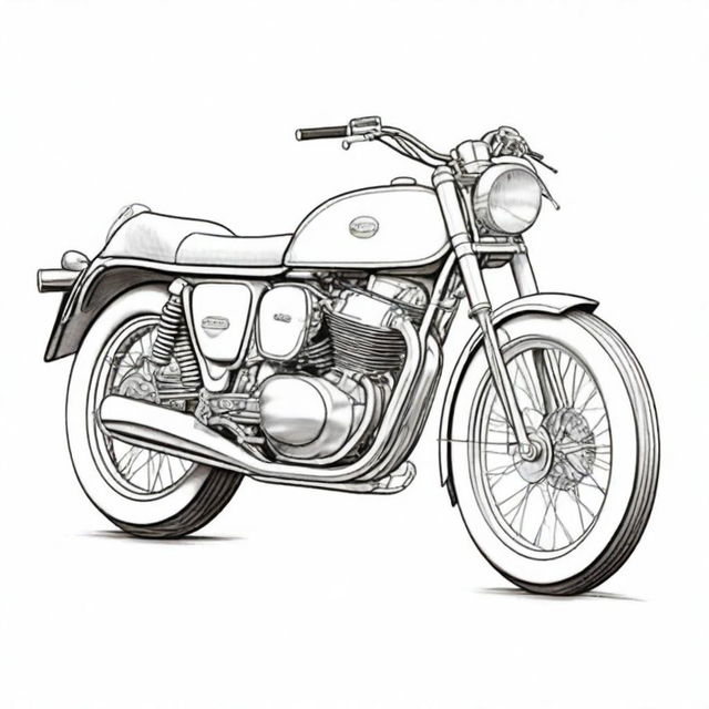 A detailed pencil sketch of a motorcycle, ready to be painted