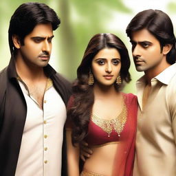 Illustrate a dramatic scene featuring the Kapoor Brothers, Krish and Rudra, who are both in love with a girl named Vrinda