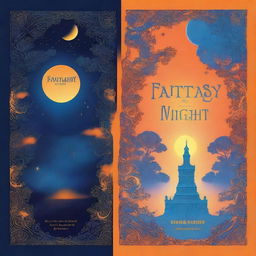 Create a visually appealing novel cover titled 'Fantasy Night' primarily featuring orange and blue