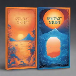 Design a novel cover titled 'Fantasy Night' primarily featuring orange and sky blue