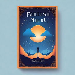 Design a novel cover titled 'Fantasy Night' primarily featuring orange and sky blue