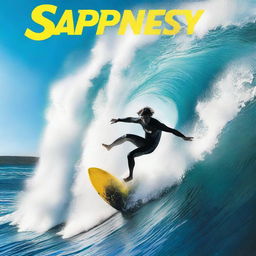 A dynamic and thrilling action sports magazine cover featuring a surfer riding a big wave