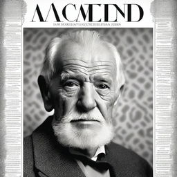 A captivating magazine cover featuring a black and white photo of an old man with a wise and serene expression