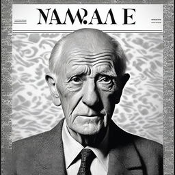 A captivating magazine cover featuring a black and white photo of an old man with a wise and serene expression