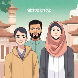 Create a novel cover about the journey of a Muslim woman and an atheist man from different countries