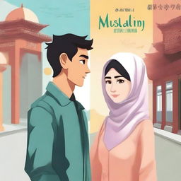 Create a novel cover about the journey of a Muslim woman and an atheist man from different countries