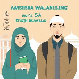 Create a novel cover depicting the journey of a Muslim woman from Indonesia and an atheist man from China