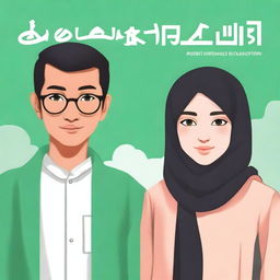 Create a novel cover depicting the journey of a Muslim woman from Indonesia and an atheist man from China