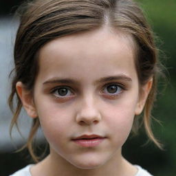 A young girl who has inherited the best features of Emma Watson and Gary Oldman. Her expressive eyes reflect Emma's charm, while her attuned facial features resemble Gary's distinctive look.