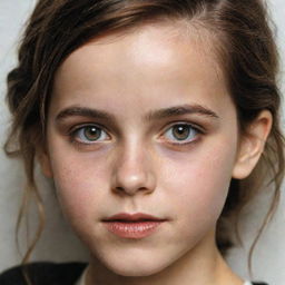 A young girl who has inherited the best features of Emma Watson and Gary Oldman. Her expressive eyes reflect Emma's charm, while her attuned facial features resemble Gary's distinctive look.