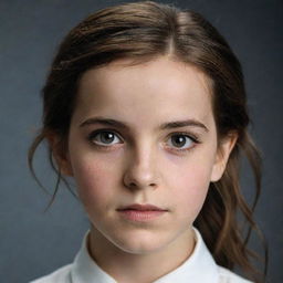 A young girl who has inherited the best features of Emma Watson and Gary Oldman. Her expressive eyes reflect Emma's charm, while her attuned facial features resemble Gary's distinctive look.