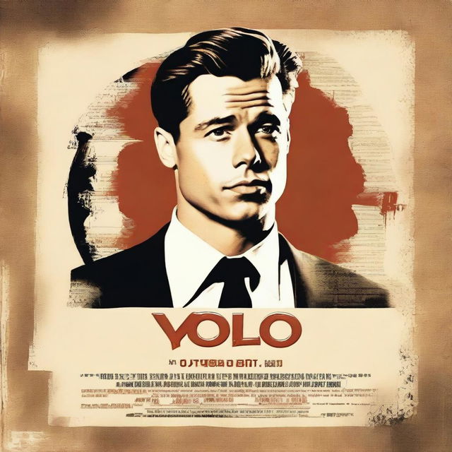 Create a film poster for a 1940s film titled 'YOLO the movie' starring Brad Pitt