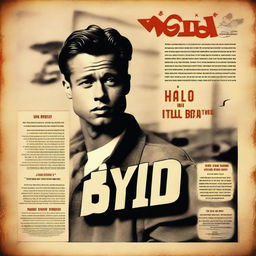 Create a film poster for a 1940s film titled 'YOLO the movie' starring Brad Pitt