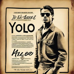 Create a film poster for a 1940s film titled 'YOLO the movie' starring Brad Pitt