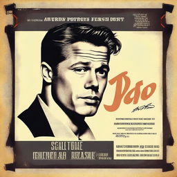 Create a film poster for a 1950s movie titled 'YOLO the movie' starring Brad Pitt