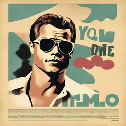 Create a film poster for a 1950s movie titled 'YOLO the movie' starring Brad Pitt