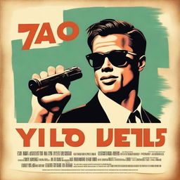 Create a film poster for a 1950s movie titled 'YOLO the movie' starring Brad Pitt