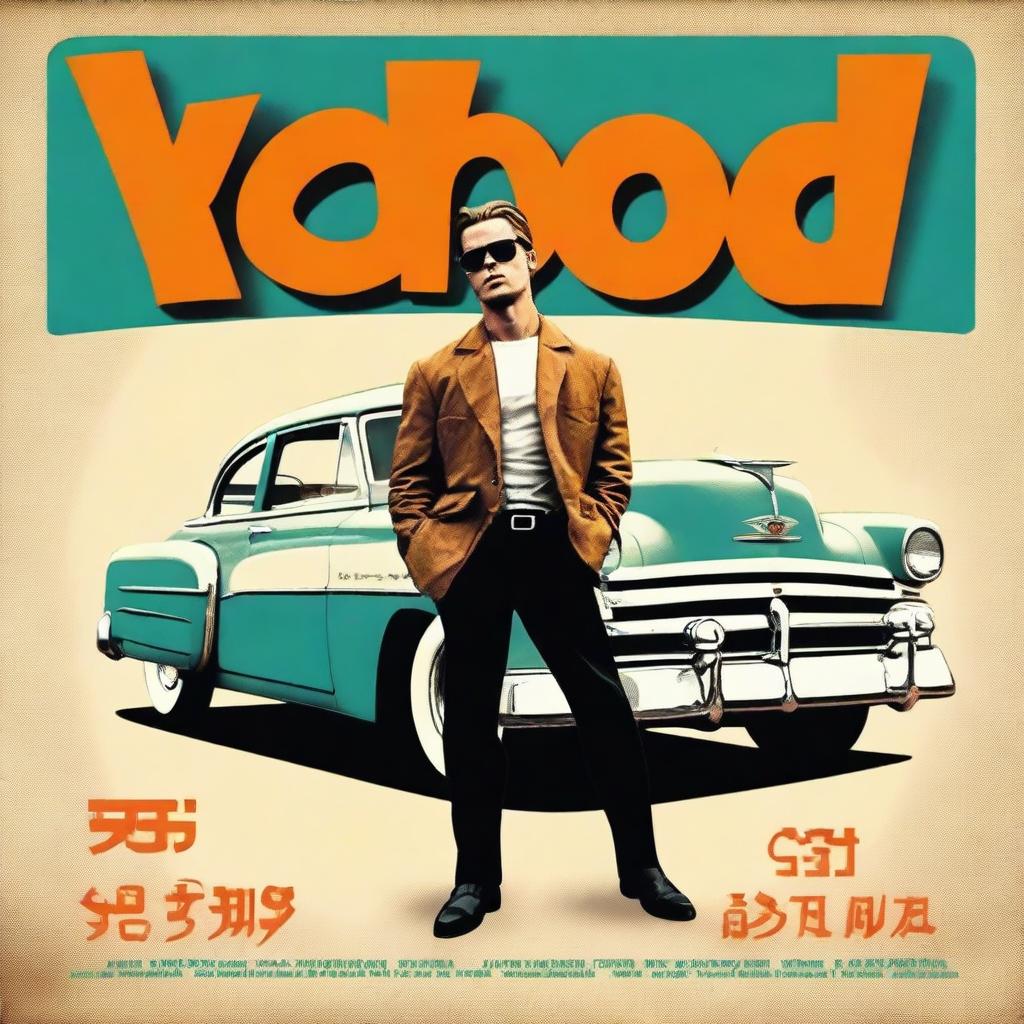 Create a film poster for a 1950s musical movie titled 'YOLO the movie' starring Brad Pitt