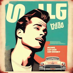 Create a film poster for a 1950s musical movie titled 'YOLO the movie' starring Brad Pitt